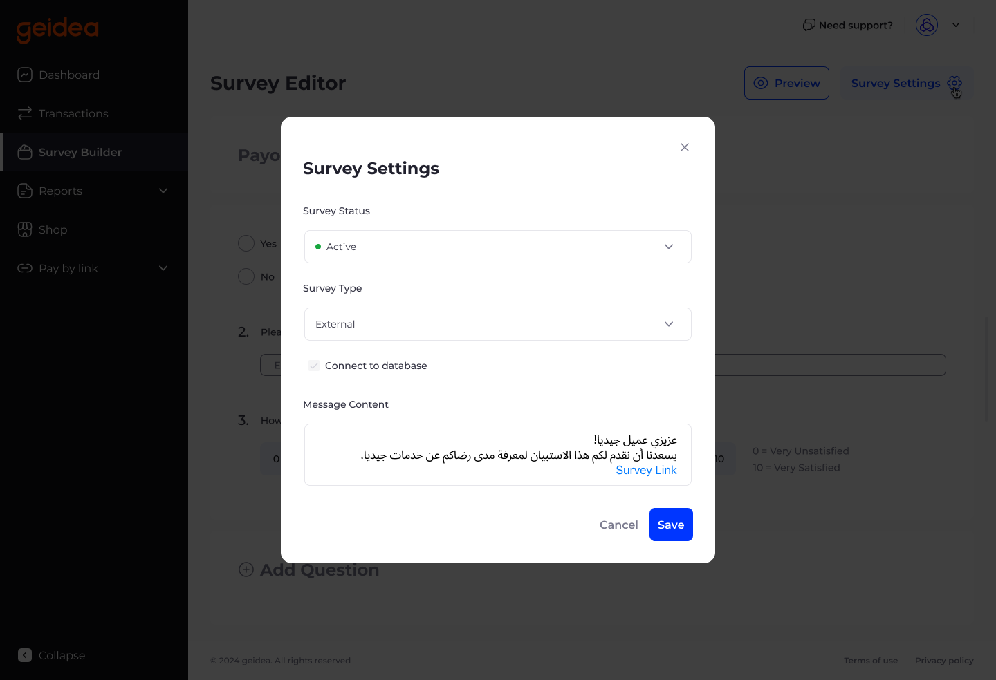 Survey Editor - Survey Settings